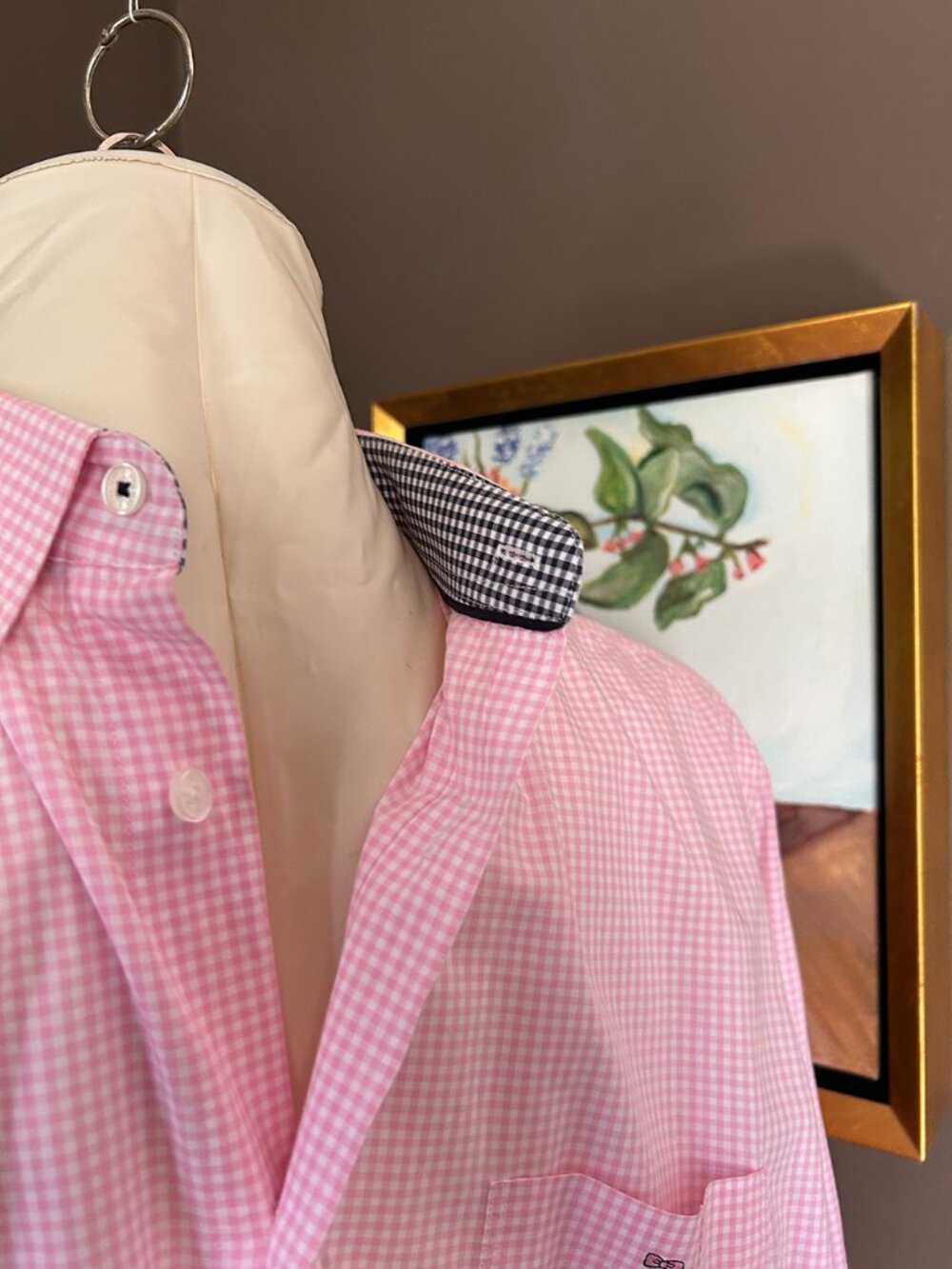 EDEN PARK Paris Mens Pink and White Gingham Check Button Down Shirt - UEC